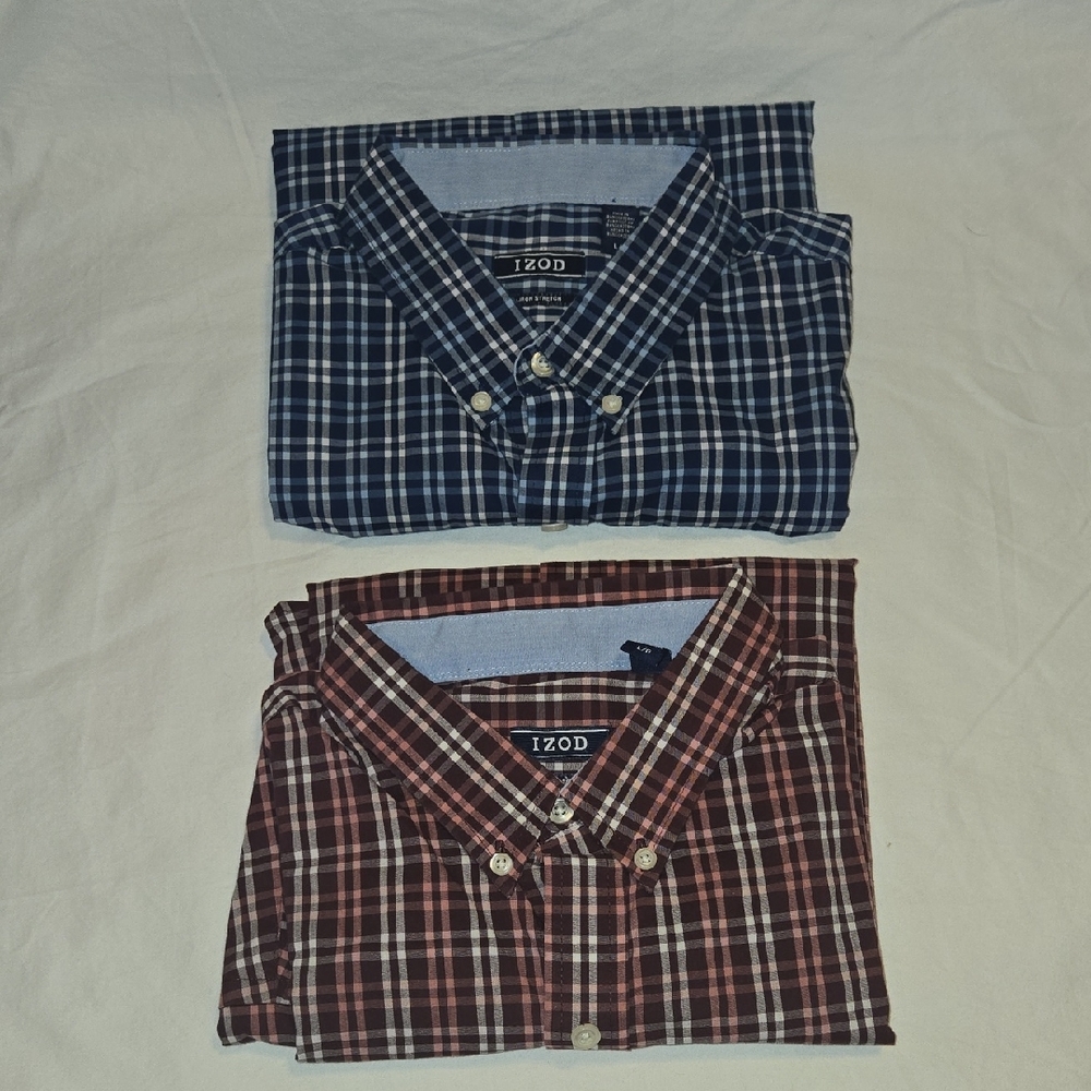Izod Casual Button Down Shirts Blue and Brown